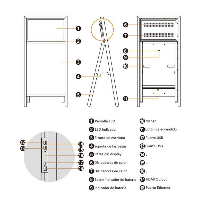 21.5" LCD portable advertising display with whiteboard and battery pack