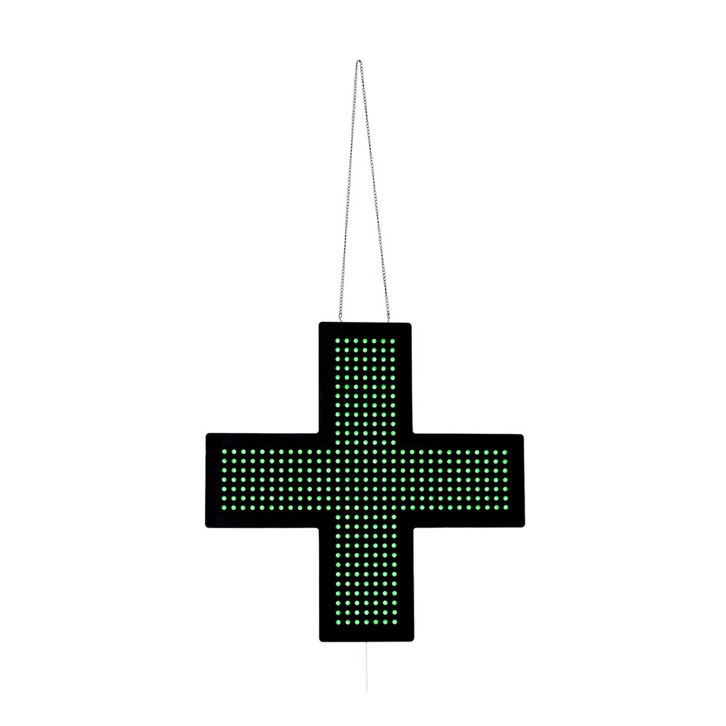 Cruz de farmácia LED monocromática verde - 60x60cm - Uma face - IP20