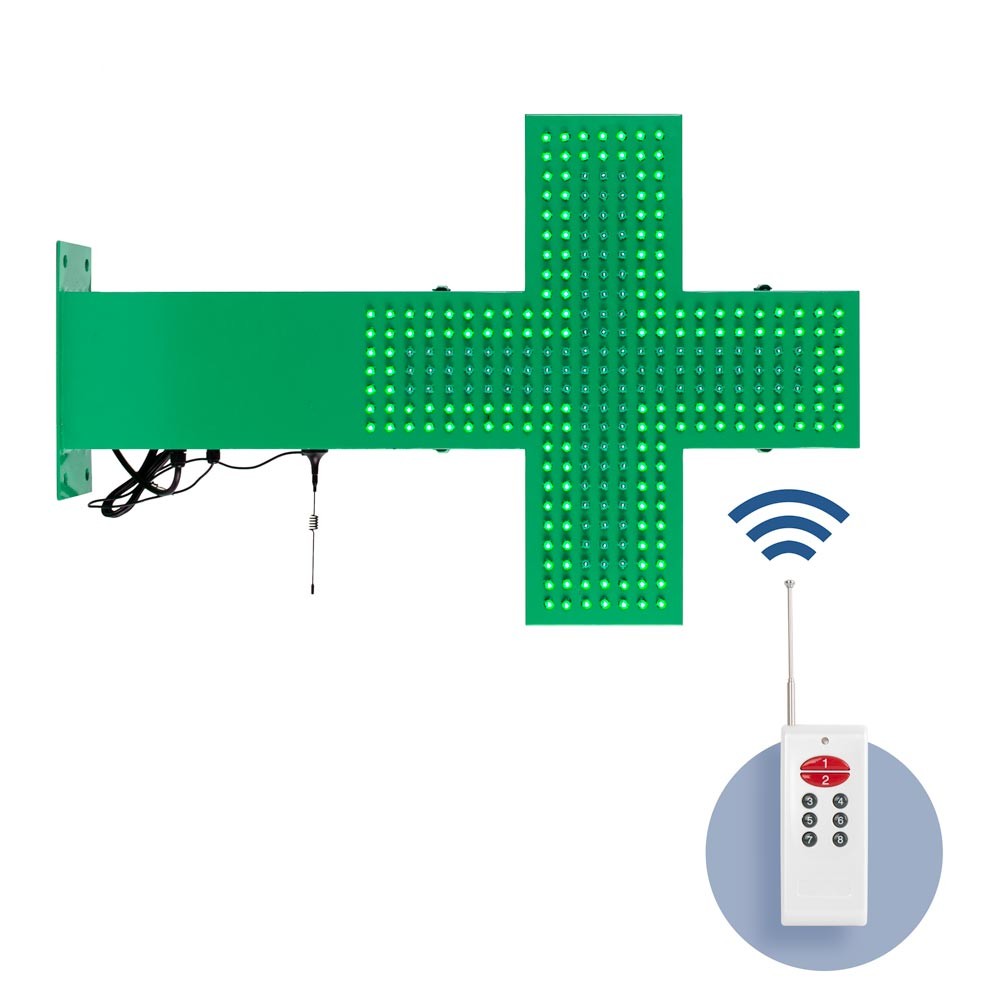 Green monocolor pharmacy LED cross - 50x50cm - Double sided - Outdoor