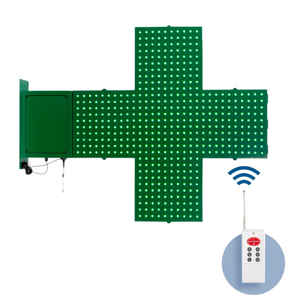 Green monocolor Pharmacy LED Cross - 80x80cm - Double sided - Outdoor