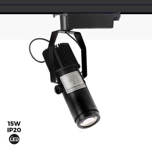 [BLP15I-MON-F] Projecteur LED GOBO pour rail monophasé intérieur - 15W - Optique 20° - IP20